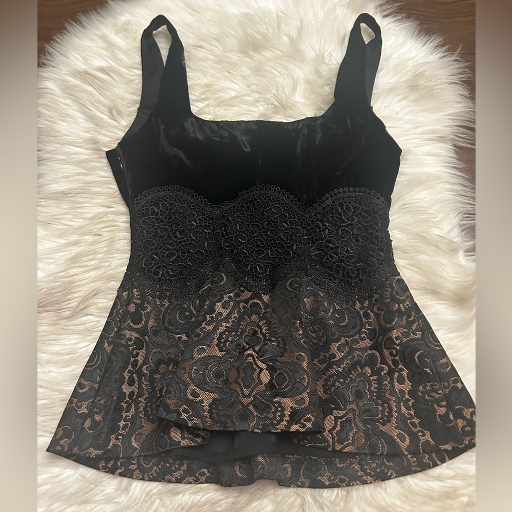 BEBE Vintage 90’s Y2K Velvet Lace Brocade Peplum Going Out Top - Picture 9 of 15